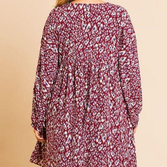 Umgee Animal Print Dress Long Puff Sleeve V-Neck B - Picture 4 of 4
